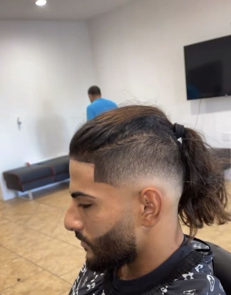 Lined fade with a ponytail, JayJ's Barber Shop Glendale
